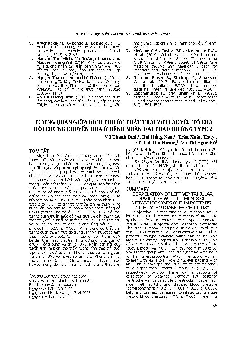 Tương quan giữa kích thước thất trái với các yếu tố của hội chứng chuyển hóa ở bệnh nhân đái tháo đường type 2 = Correlation of left ventricular diameters with elements of metabolic syndrome in patients with type 2 diabetes mellitus