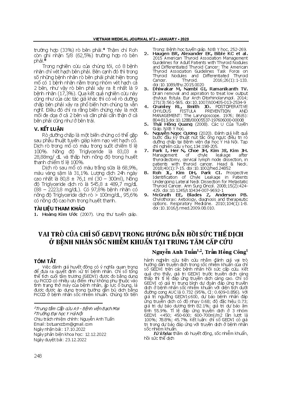 Vai trò của chỉ số gedvi trong hướng dẫn hồi sức thể dịch ở bệnh nhân sốc nhiễm khuẩn tại trung tâm cấp cứu = The role of GEDVI (goal end diastolic volume index) as predict factor for fluid resuscitation in patient with septic shock at emergency departmen