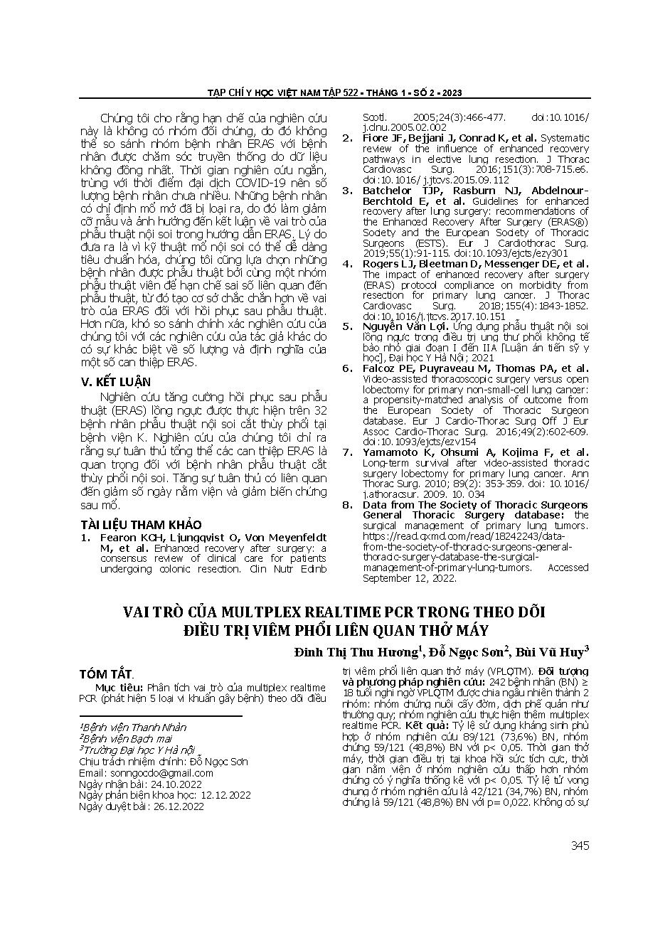 Vai trò của Multiplex Real-time PCR trong theo dõi điều trị viêm phổi liên quan thở máy = Role of Multiplex Real-time PCR in monitoring treatment of ventilation associated pneumonia