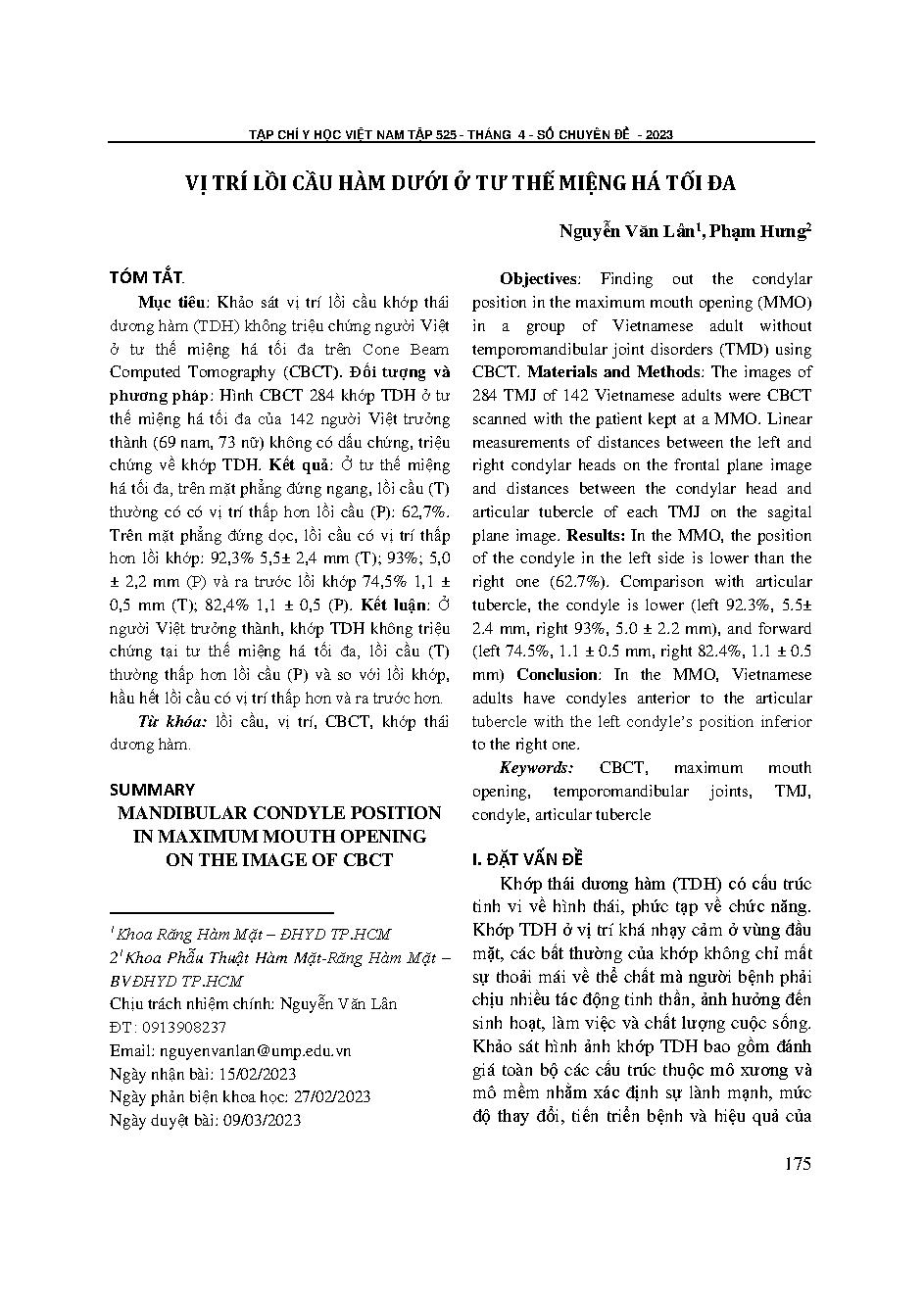 Vị trí lồi cầu hàm dưới ở tư thế miệng há tối đa