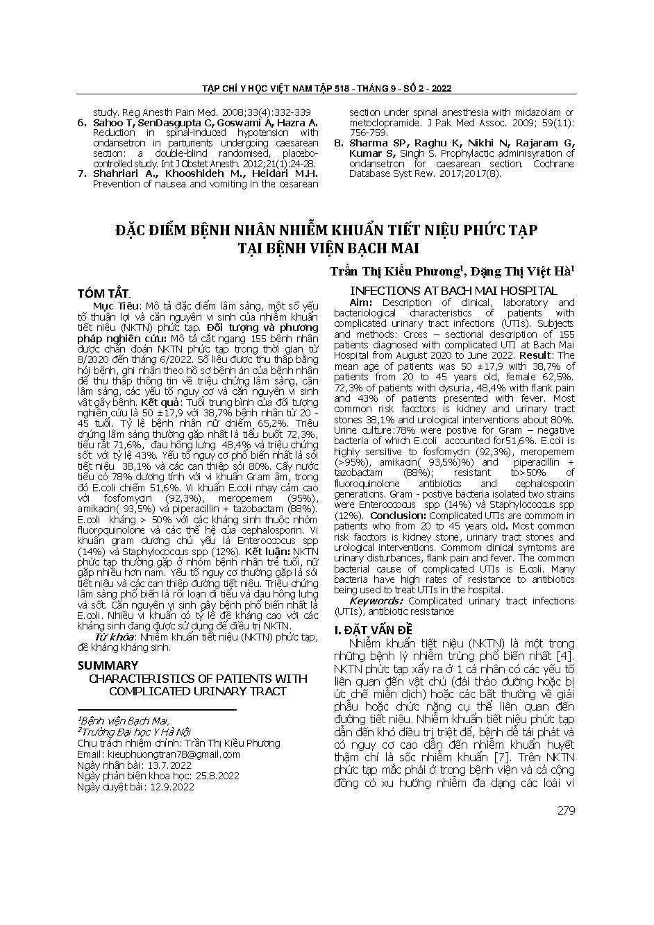 Đặc điểm bệnh nhân nhiễm khuẩn tiết niệu phức tạp tại Bệnh viện Bạch Mai