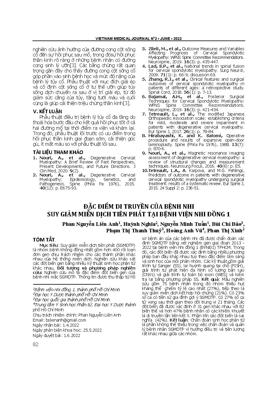 Đặc điểm di truyền của bệnh nhi suy giảm miễn dịch tiên phát tại Bệnh viện Nhi đồng 1 = Heredity characteristics of Vietnamese children with primary immunodeficiency