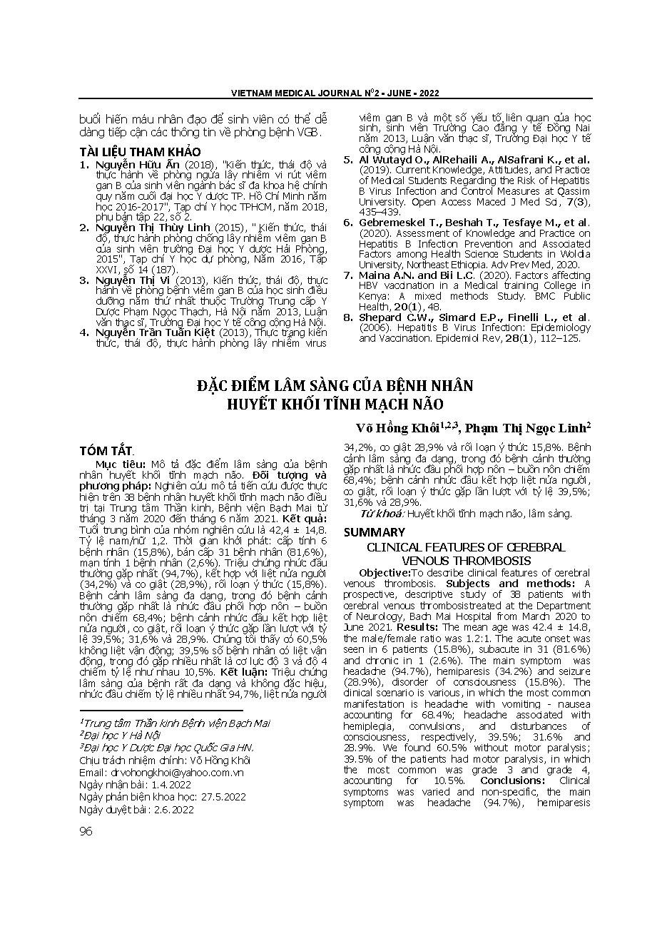 Đặc điểm lâm sàng của bệnh nhân huyết khối tĩnh mạch não = Clinical features of cerebral venous thrombosis