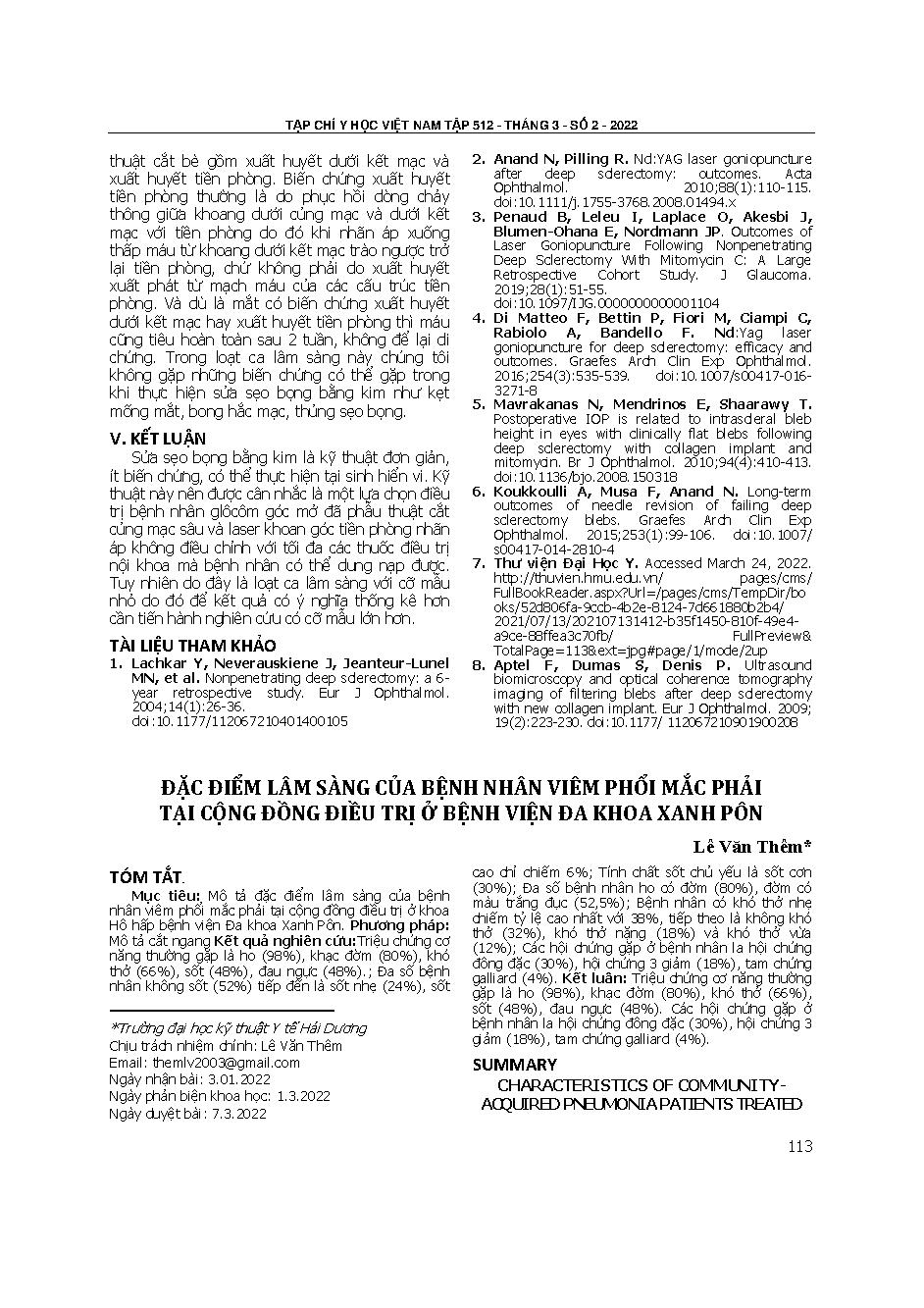 Đặc điểm lâm sàng của bệnh nhân viêm phổi mắc phải tại cộng đồng điều trị ở Bệnh viện Đa khoa Xanh Pôn = Characteristics of community-acquired pneumonia patients treated at the respiratory department of Saint Paul general hospital