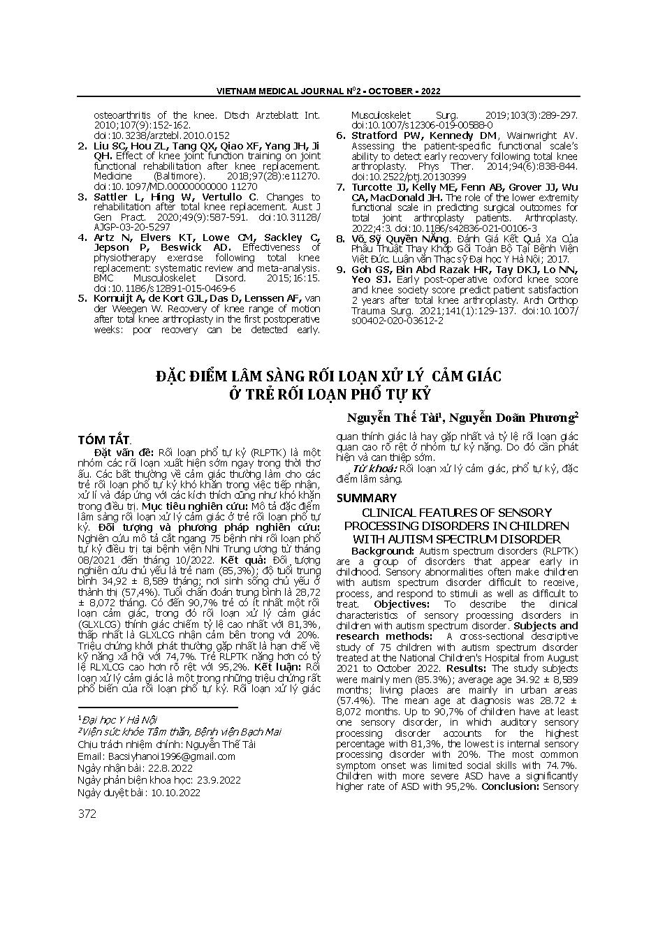 Đặc điểm lâm sàng rối loạn xử lý cảm giác ở trẻ rối loạn phổ tự kỷ = Clinical features of sensory processing disorders in children with autism spectrum disorder