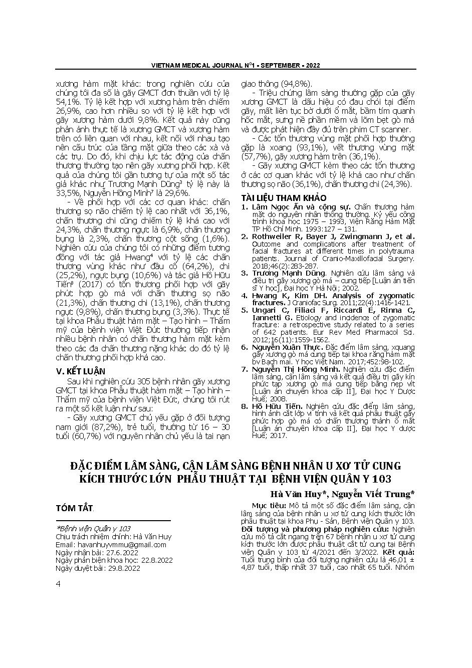 Đặc điểm lâm sàng, cận lâm sàng bệnh nhân u xơ tử cung kích thước lớn phẫu thuật tại Bệnh viện Quân y 103