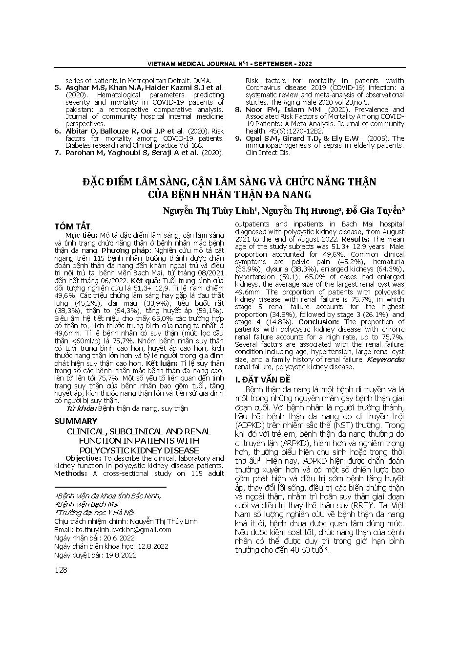 Đặc điểm lâm sàng, cận lâm sàng và chức năng thận của bệnh nhân thận đa nang