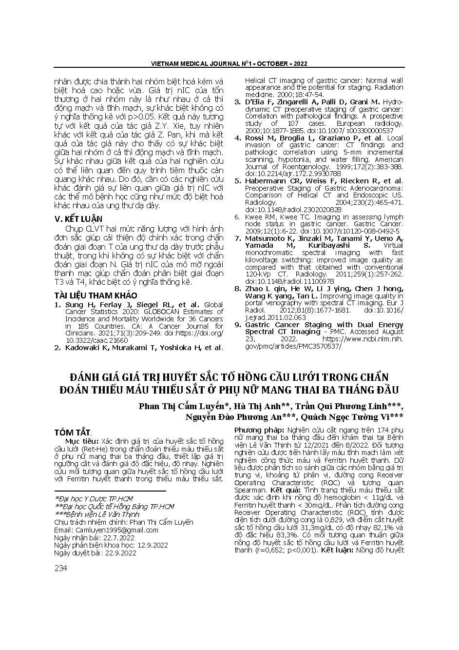 Đánh giá giá trị huyết sắc tố hồng cầu lưới trong chẩn đoán thiếu máu thiếu sắt ở phụ nữ mang thai ba tháng đầu = Evaluation of reticulocyte hemoglobin content values in diagnosing iron deficiency anemia of first trimester pregnancy