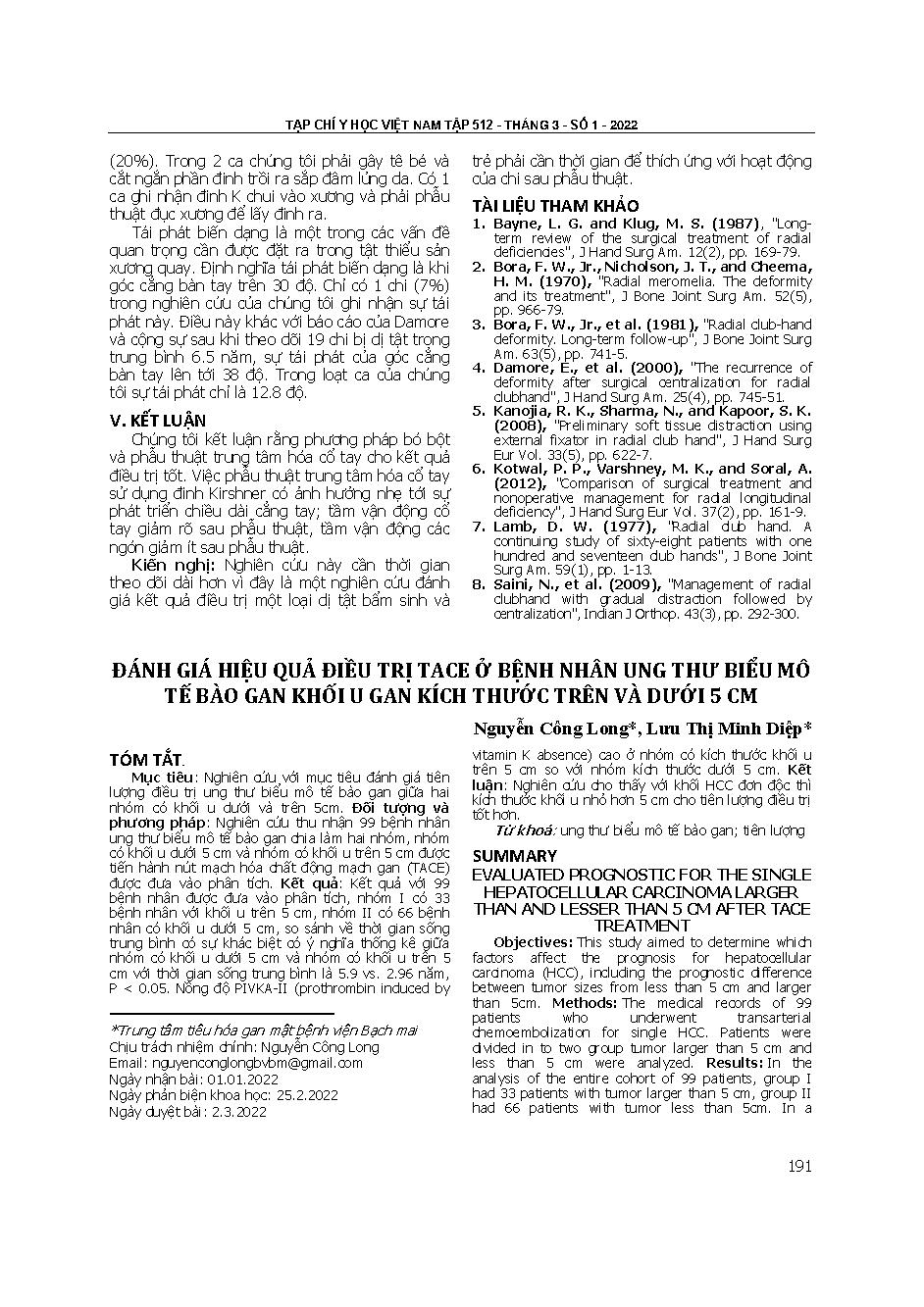 Đánh giá hiệu quả điều trị TACE ở bệnh nhân ung thư biểu mô tế bào gan khối u gan kích thước trên và dưới 5 cm = Evaluated prognostic for the single hepatocellular carcinoma larger than and lesser than 5 cm after TACE treatment