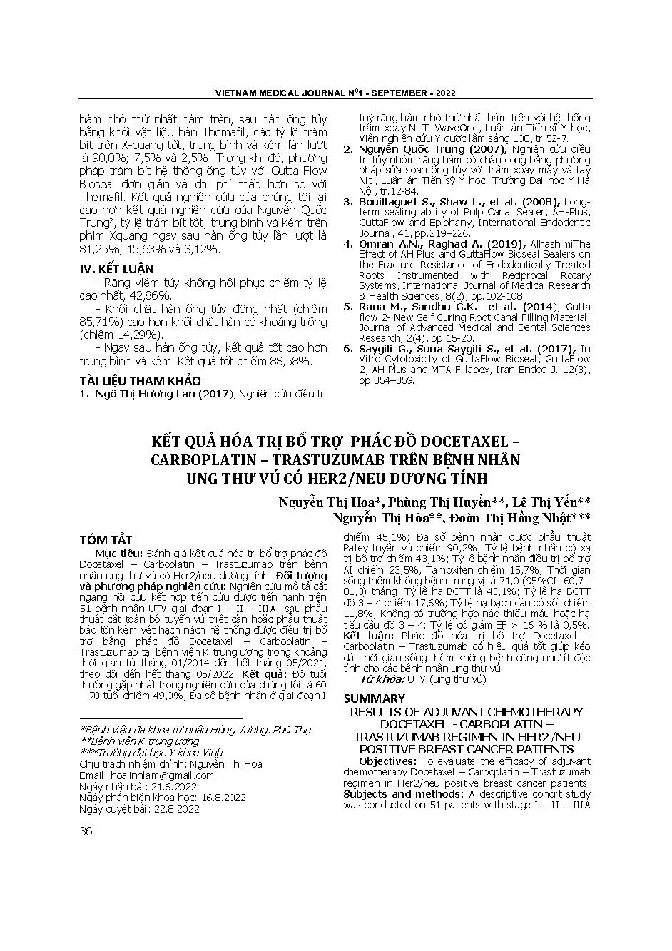 Kết quả hóa trị bổ trợ phác đồ docetaxel – carboplatin – trastuzumab trên bệnh nhân ung thư vú có Her2/Neu dương tính
