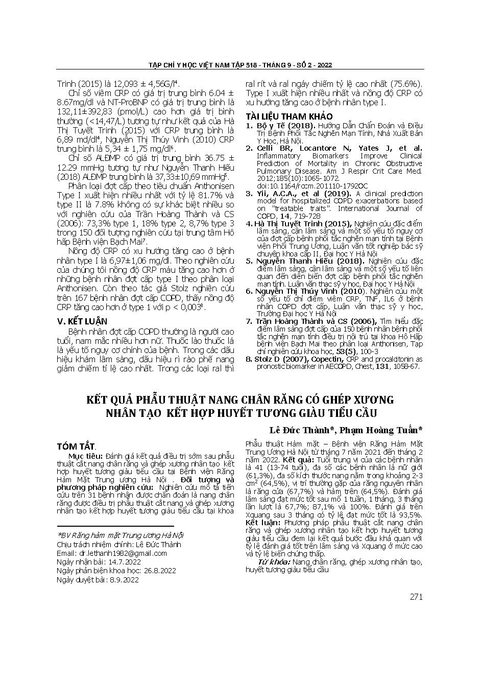 Kết quả phẫu thuật nang chân răng có ghép xương nhân tạo kết hợp huyết tương giàu tiểu cầu