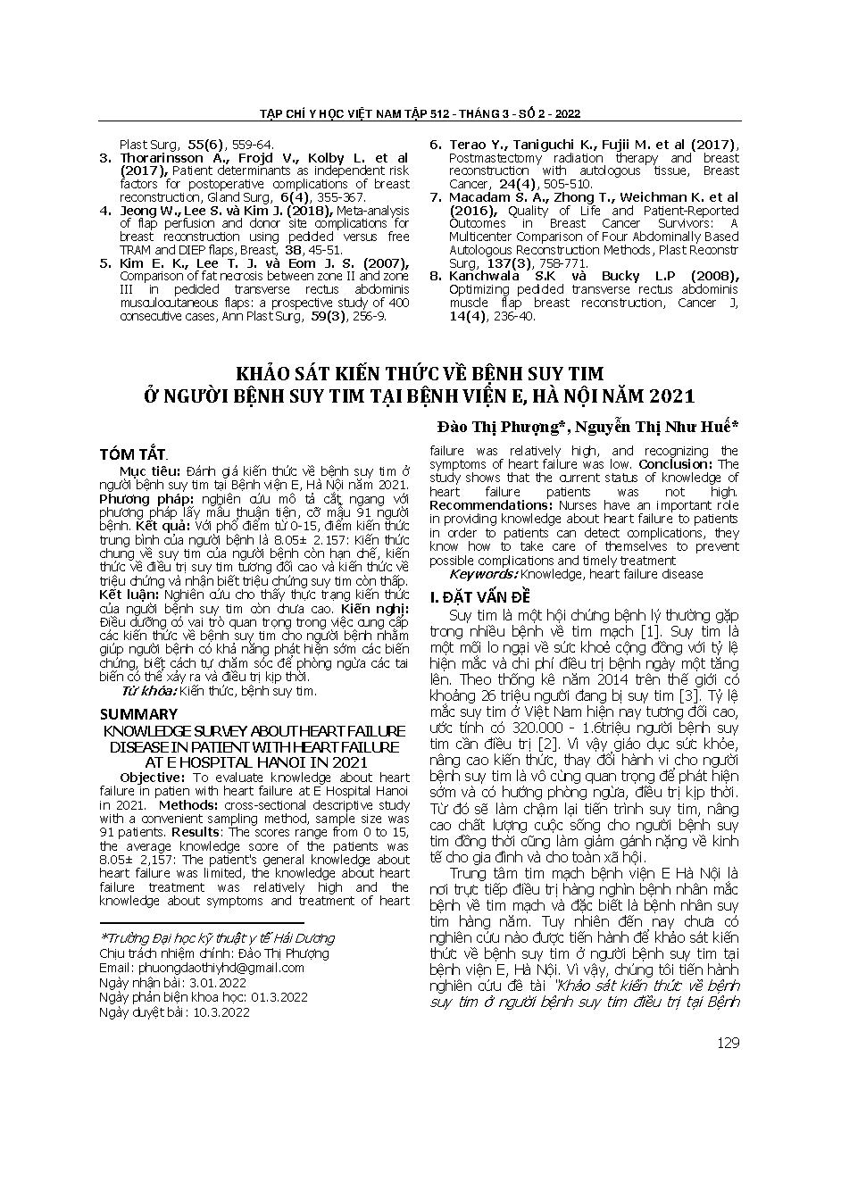 Khảo sát kiến thức về bệnh suy tim ở người bệnh suy tim tại Bệnh viện E, Hà Nội năm 2021 = Knowledge survey about heart failure disease in patient with heart failure at E hospital hanoi in 2021