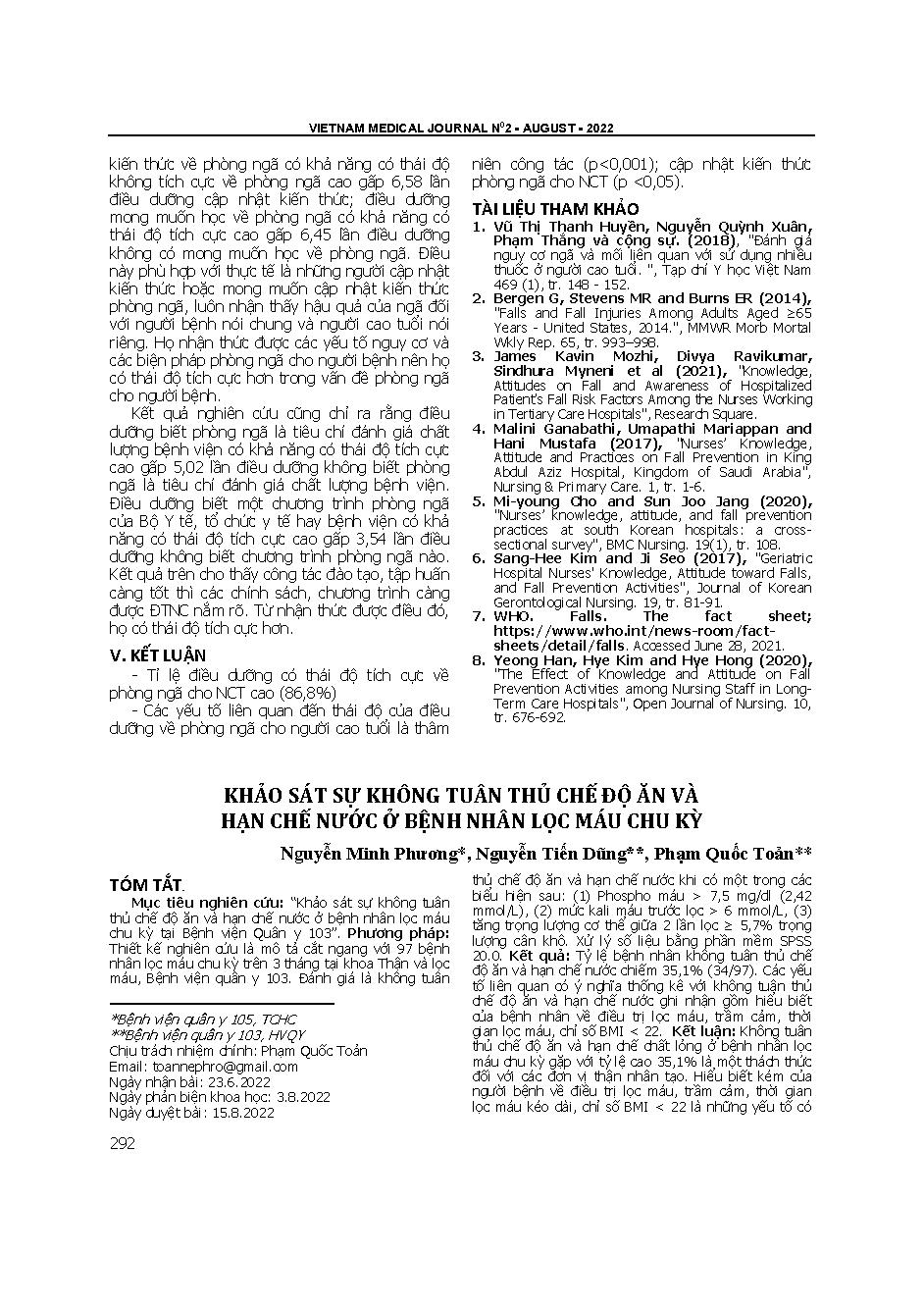 Khảo sát sự không tuân thủ chế độ ăn và hạn chế nước ở bệnh nhân lọc máu chu kỳ = Assessment of non-adherence to dietary and fluid restrictions in hemodialysis patients