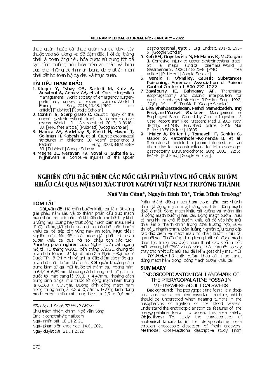 Nghiên cứu đặc điểm các mốc giải phẫu vùng hố chân bướm khẩu cái qua nội soi xác tươi người Việt Nam trưởng thành = Endoscopic anatomical landmark of the pterygopalatine fossa in Vietnamese adult cadavers