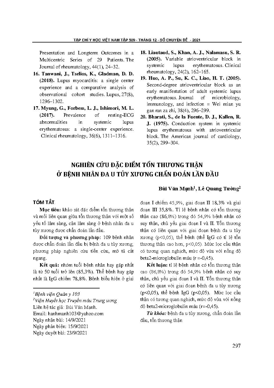 Nghiên cứu đặc điểm tổn thương thận ở bệnh nhân đa u tủy xương chẩn đoán lần đầu