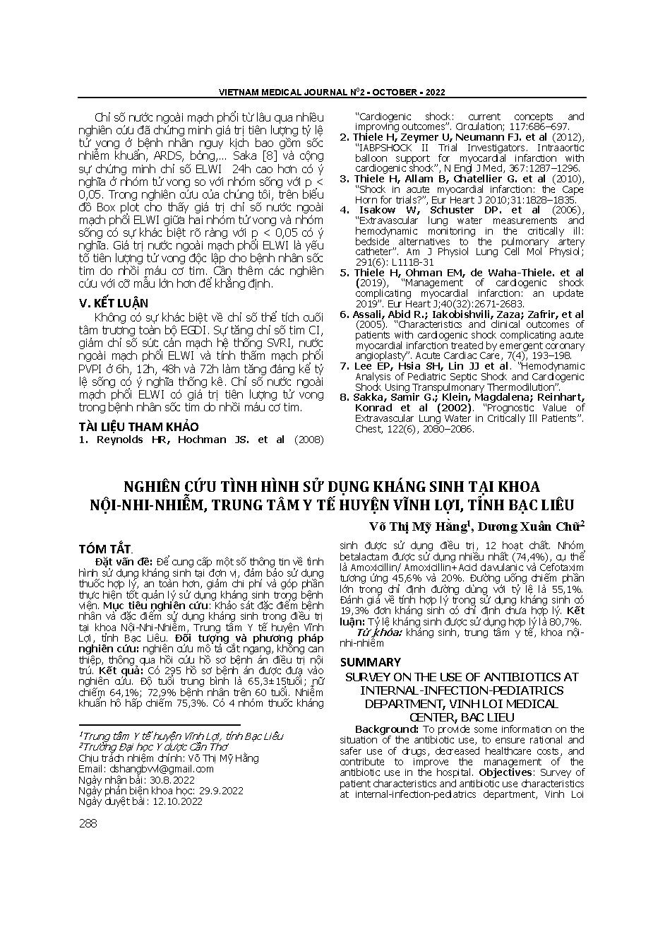 Nghiên cứu tình hình sử dụng kháng sinh tại Khoa Nội-Nhi-Nhiễm, Trung tâm Y tế huyện Vĩnh Lợi, tỉnh Bạc Liêu = Survey on the use of antibiotics at internal-infection-pediatrics department, Vinh Loi medical center, Bac Lieu
