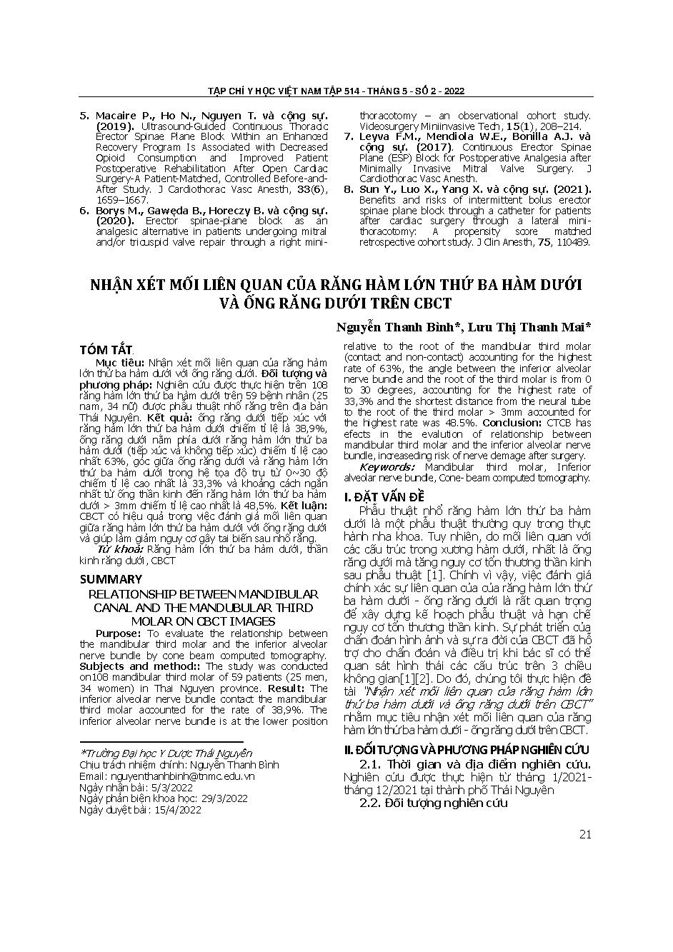 Nhận xét mối liên quan của răng hàm lớn thứ ba hàm dưới và ống răng dưới trên CBCT = Relationship between mandibular canal and the mandibular third molar on CBCT images