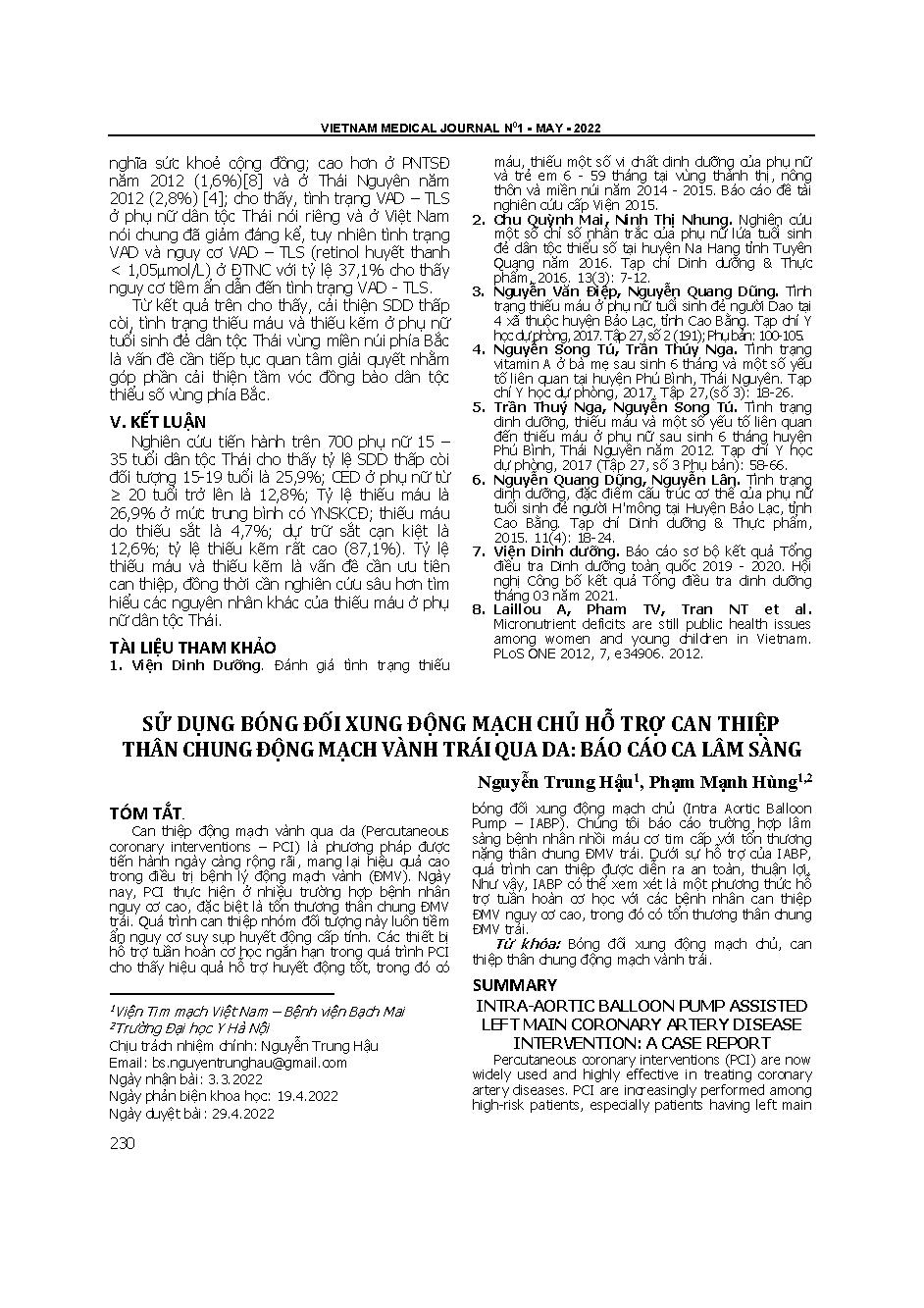Sử dụng bóng đối xung động mạch chủ hỗ trợ can thiệp thân chung động mạch vành trái qua da: Báo cáo ca lâm sàng = Intra-aortic balloon pump assisted left main coronary artery disease intervention: A case report