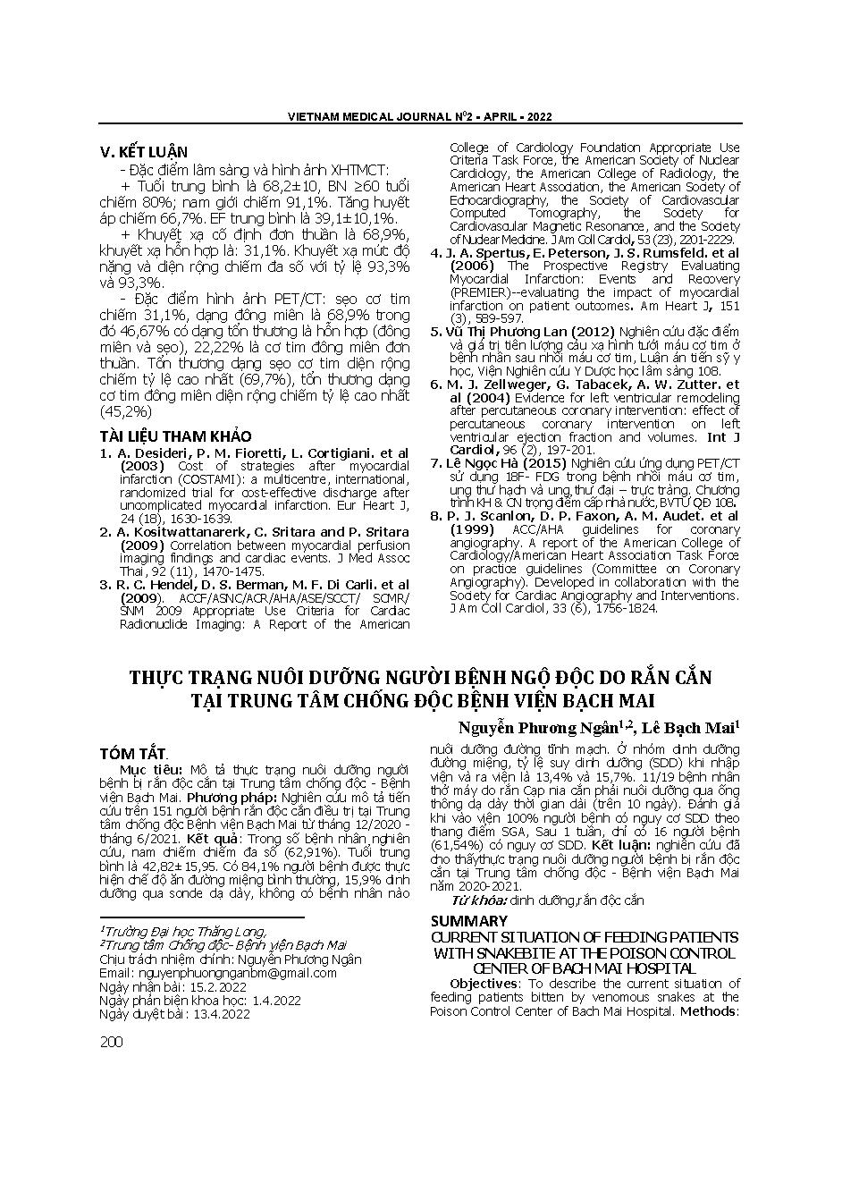 Thực trạng nuôi dưỡng người bệnh ngộ độc do rắn cắn tại Trung tâm Chống độc Bệnh viện Bạch Mai = Current situation of feeding patients with snakebite at the poison control center of Bach Mai hospital