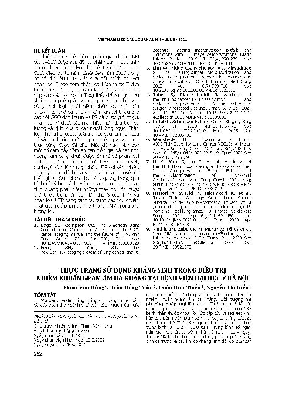 Thực trạng sử dụng kháng sinh trong điều trị nhiễm khuẩn gram âm đa kháng tại Bệnh viện Đại học Y Hà Nội = Status of antibiotic use in the treatment of multi-resistant gram-negative infections at Hanoi medical university hospital