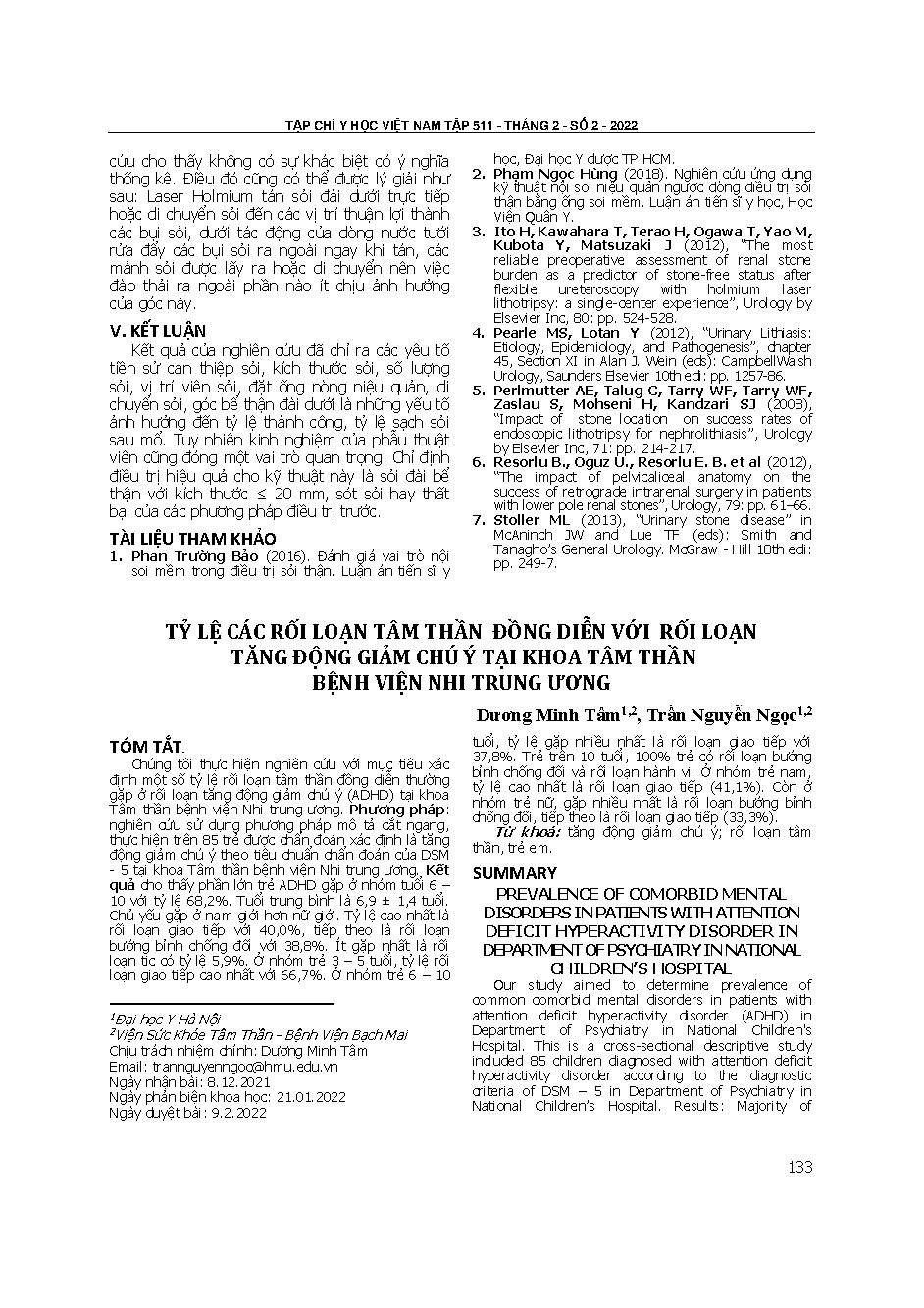 Tỷ lệ các rối loạn tâm thần đồng diễn với rối loạn tăng động giảm chú ý tại Khoa Tâm thần Bệnh viện Nhi Trung ương = Prevalence of comorbid mental disorders in patients with attention deficit hyperactivity disorder in department of psychiatry in National 