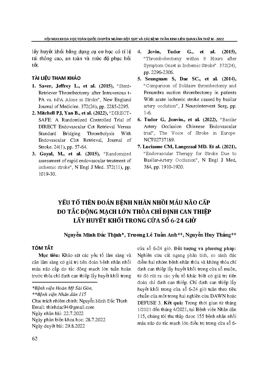 Yếu tố tiên đoán bệnh nhân nhồi máu não cấp do tắc động mạch lớn thỏa chỉ định can thiệp lấy huyết khối trong cửa sổ 6-24 giờ = Predictive factor of mechanical thrombectomy eligibility for large vessel occlusion stroke in 6-24 hour time window
