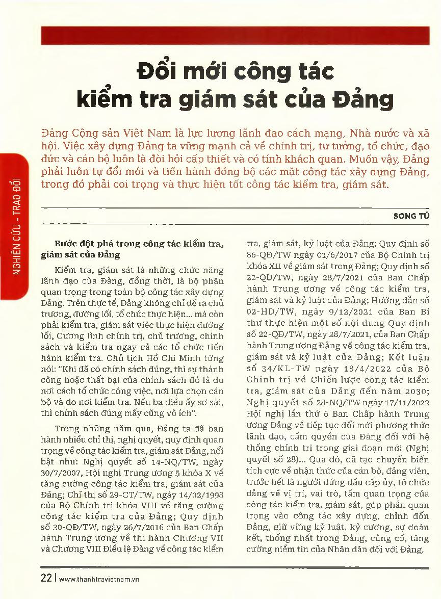Đổi mới công tác kiểm tra giám sát của Đảng