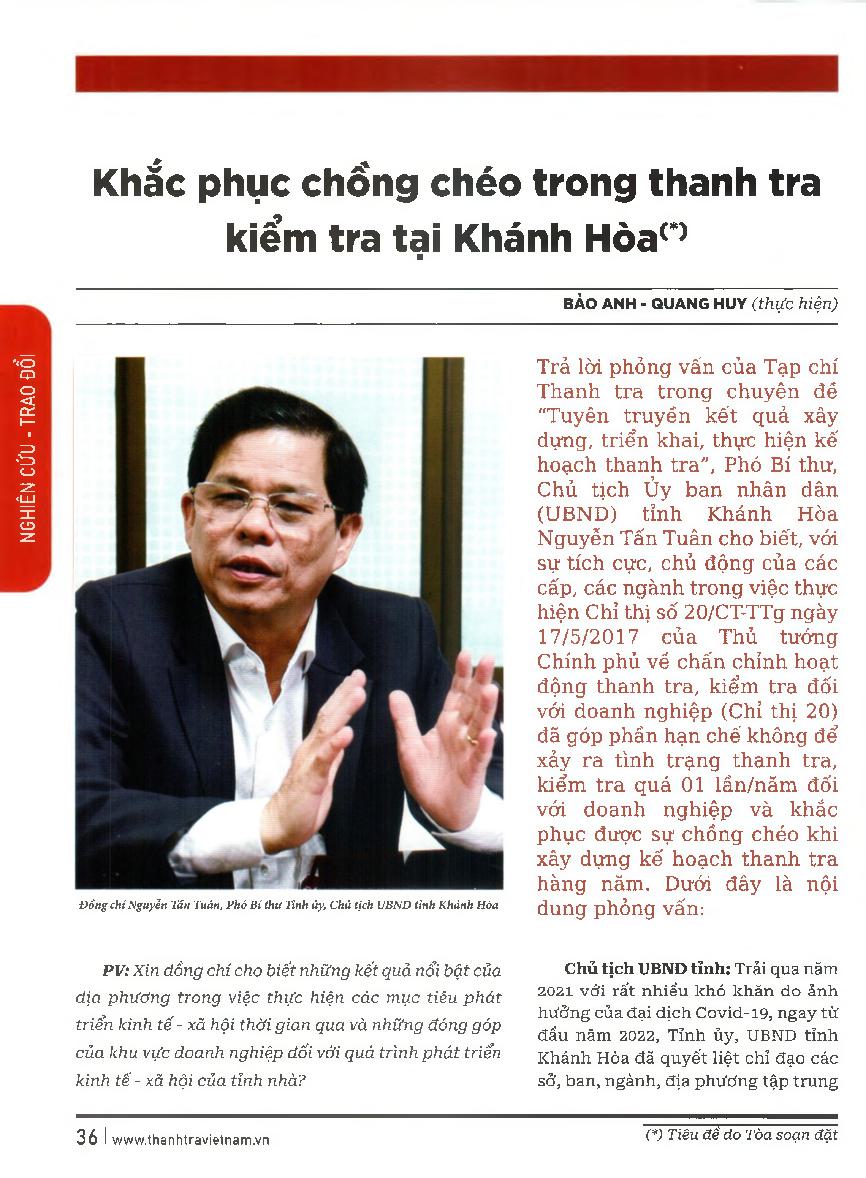 Khắc phục chồng chéo trong thanh tra kiểm tra tại Khánh Hòa