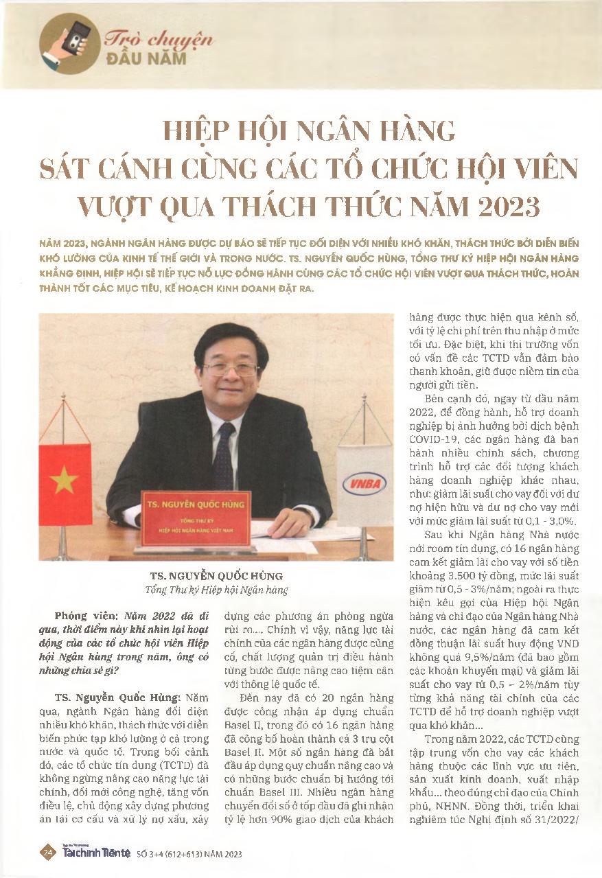 Hiệp hội Ngân hàng sát cánh cùng các tổ chức hội viên vượt qua thách thức năm 2023 = Vietnam Banks Association will accompany member organizations to overcome challenges in 2023