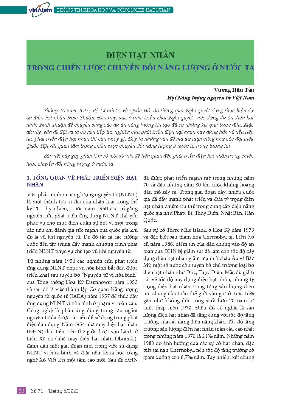 Điện hạt nhân trong chiến lược chuyển đổi năng lượng ở nước ta