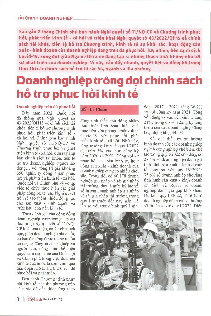 Doanh nghiệp trông đợi chính sách hỗ trợ phục hồi kinh tế = Businesses look forward to policies to support economic recovery