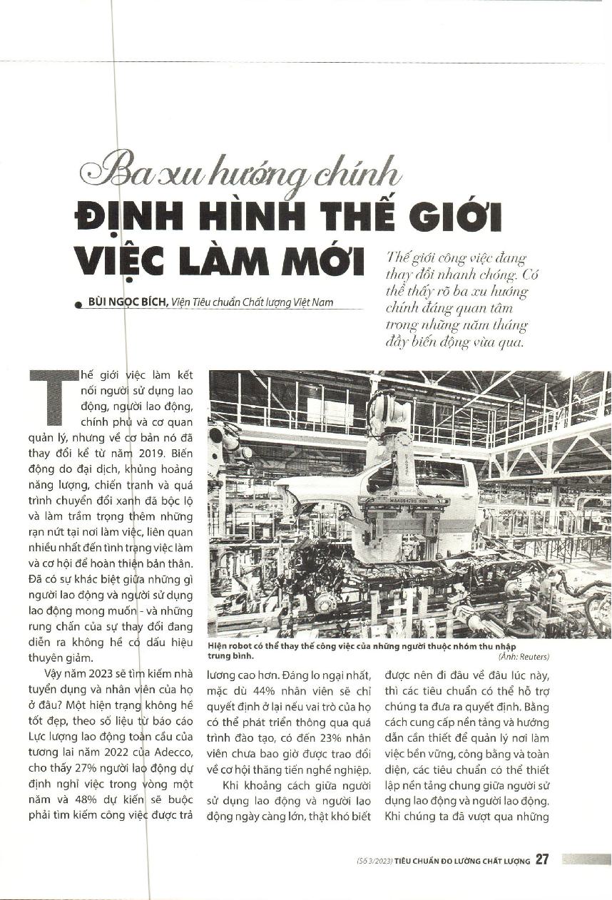 Ba xu hướng chính định hình thế giới việc làm mới = Three key trends shaping the new world of work