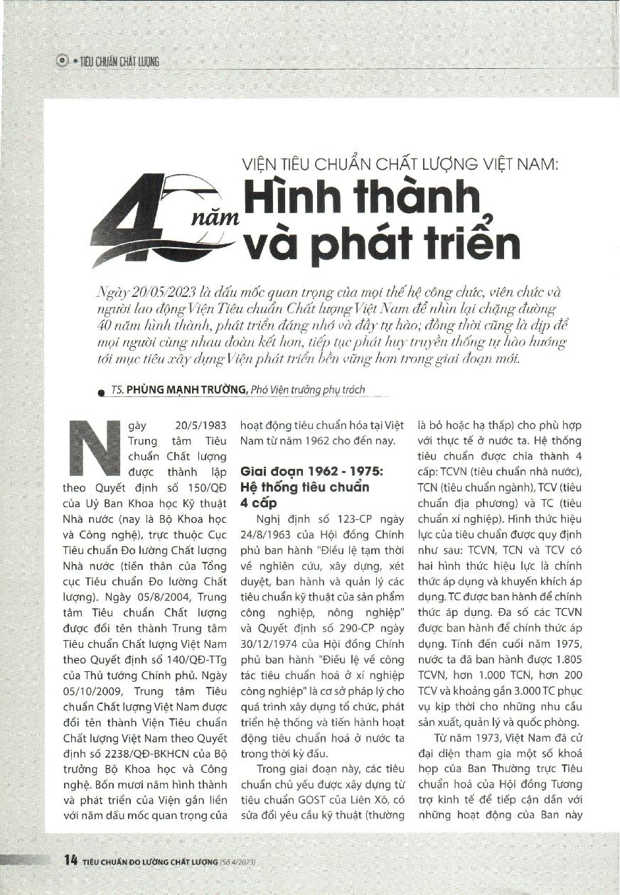 Viện Tiêu chuẩn Chất lượng Việt Nam: 40 năm hình thành và phát triển = Vietnam Institute of Standards and Quality: 40 years of formation and development