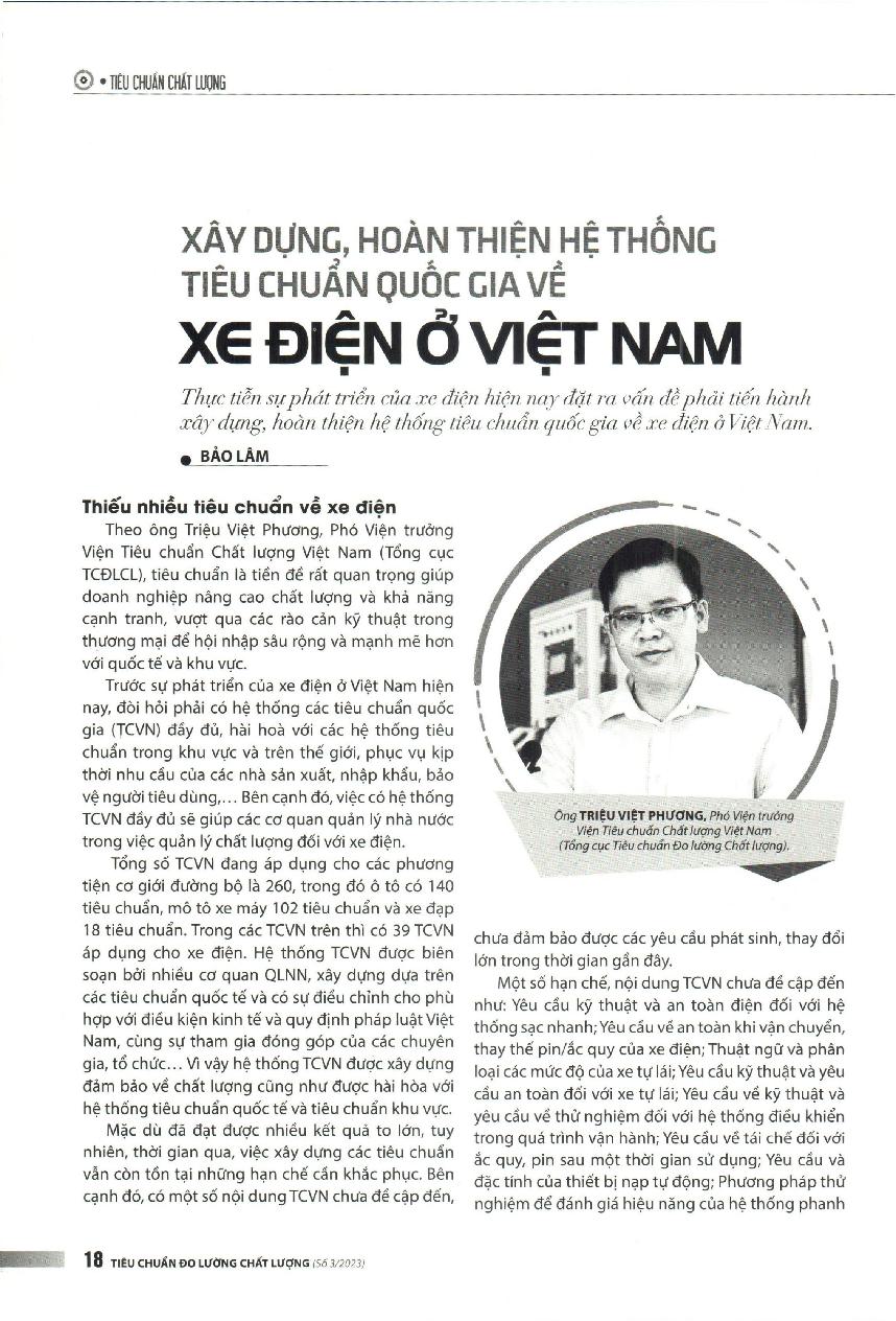 Xây dựng, hoàn thiện hệ thống Tiêu chuẩn Quốc gia về xe điện ở Việt Nam = Build and complete the National Standard system for electric vehicles in Vietnam