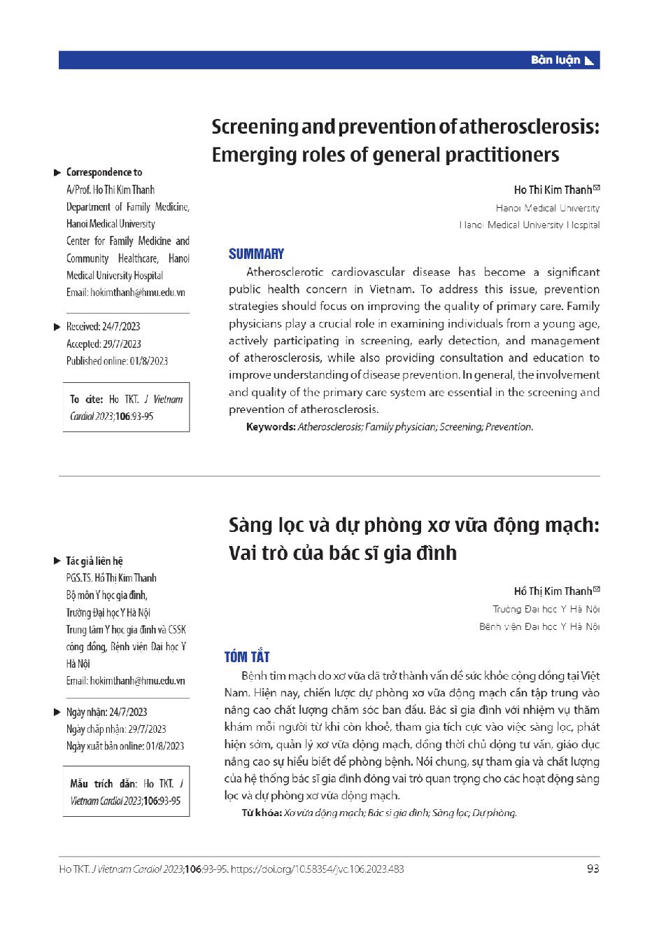 Sàng lọc và dự phòng xơ vữa động mạch: Vai trò của bác sĩ gia đình = Screening and prevention of atherosclerosis: Emerging roles of general practitioners