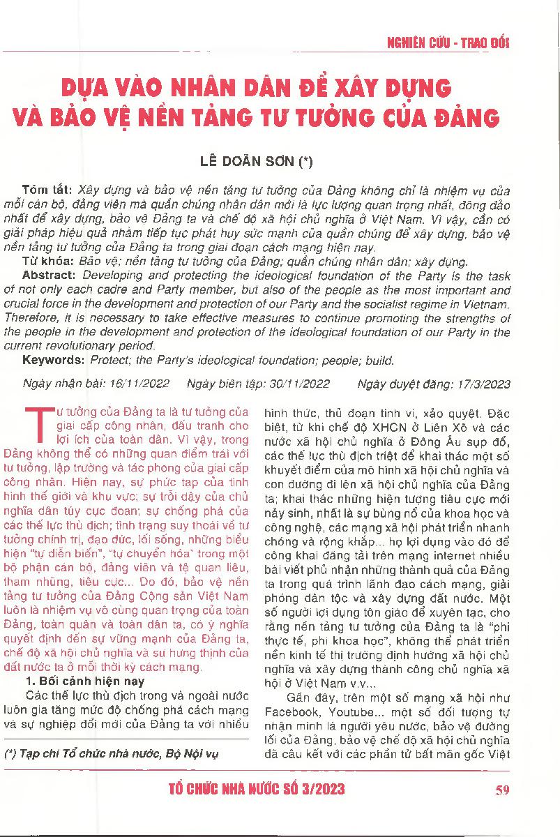 Dựa vào Nhân dân để xây dựng và bảo vệ nền tảng tư tưởng của Đảng = Relying on the people to build and protect the ideological foundation of the Party