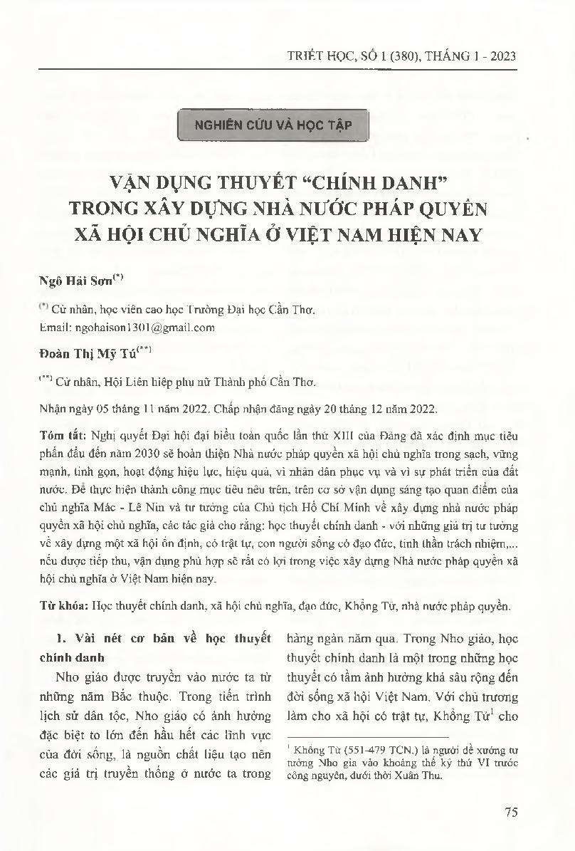 Vận dụng thuyết "chính danh" trong xây dựng nhà nước pháp quyền xã hội chủ nghĩa ở Việt Nam hiện nay