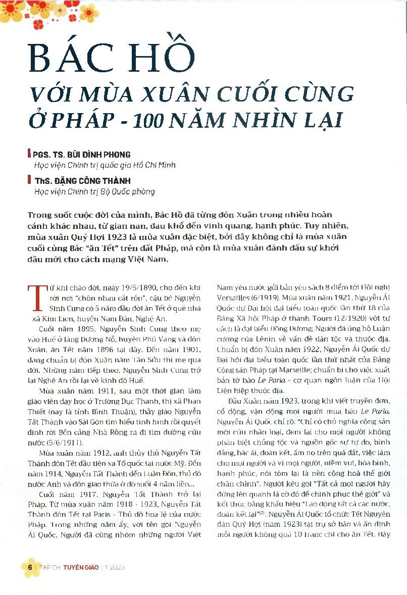 Bác Hồ với mùa xuân cuối cùng ở Pháp -100 năm nhìn lại