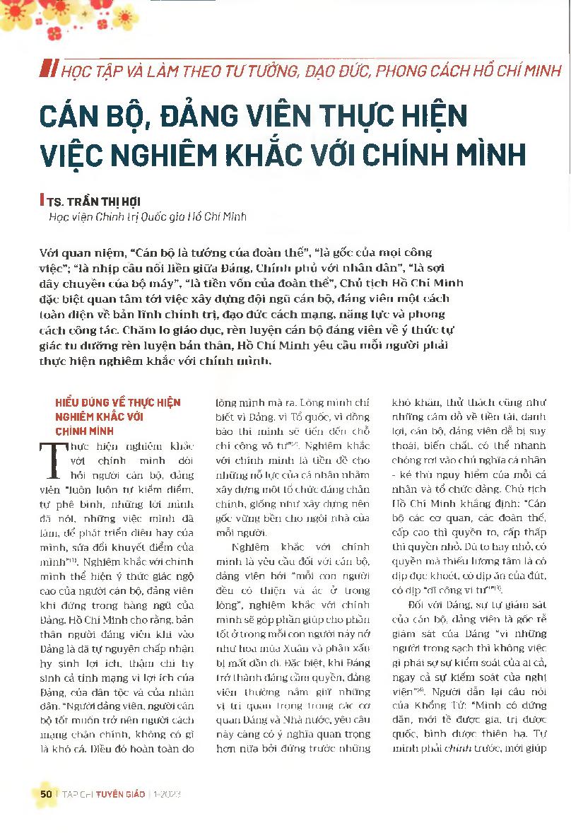 Cán bộ, đảng viên thực hiện việc nghiêm khắc với chính mình