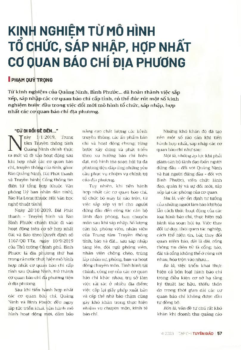 Kinh nghiệm từ mô hình tổ chức, sáp nhập, hợp nhất cơ quan báo chí địa phương