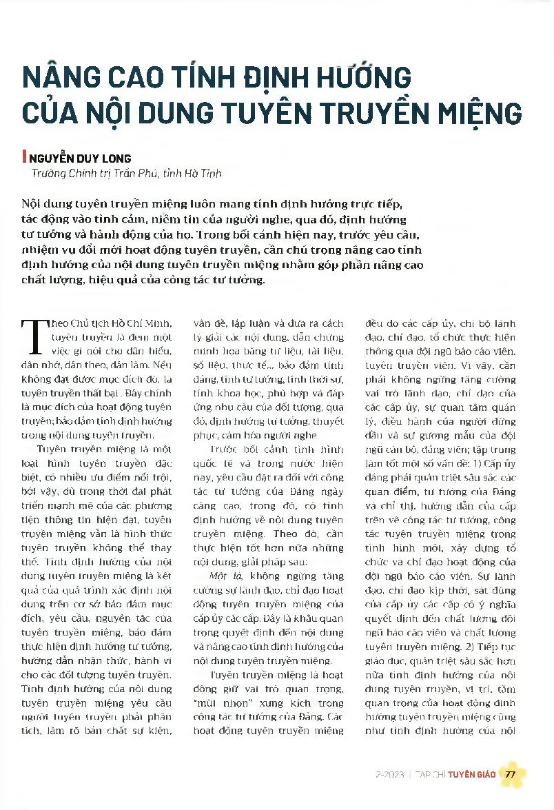 Nâng cao tính định hướng của nội dung tuyên truyền miệng