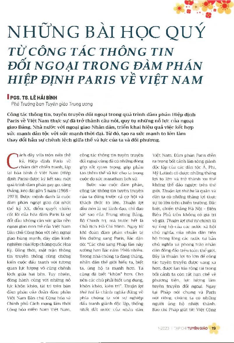 Những bài học quý từ công tác thông tin đối ngoại trong đàm phán hiệp định Paris về Việt Nam