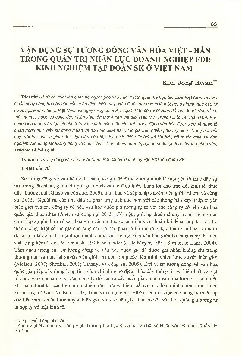 Vận dụng sự tương đồng văn hóa Việt - Hàn trong quản trị nhân lực doanh nghiệp FDI: kinh nghiệm tập đoàn SK ở Việt Nam = Korean government's policies and response for managing and establishing a cultural environment in the internet space