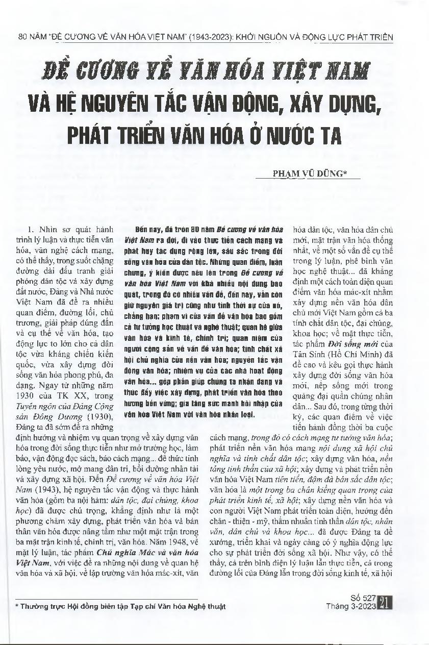 Đề cương về văn hóa Việt Nam và hệ nguyên tắc vận động, xây dựng, phát triển văn hóa ở nước ta