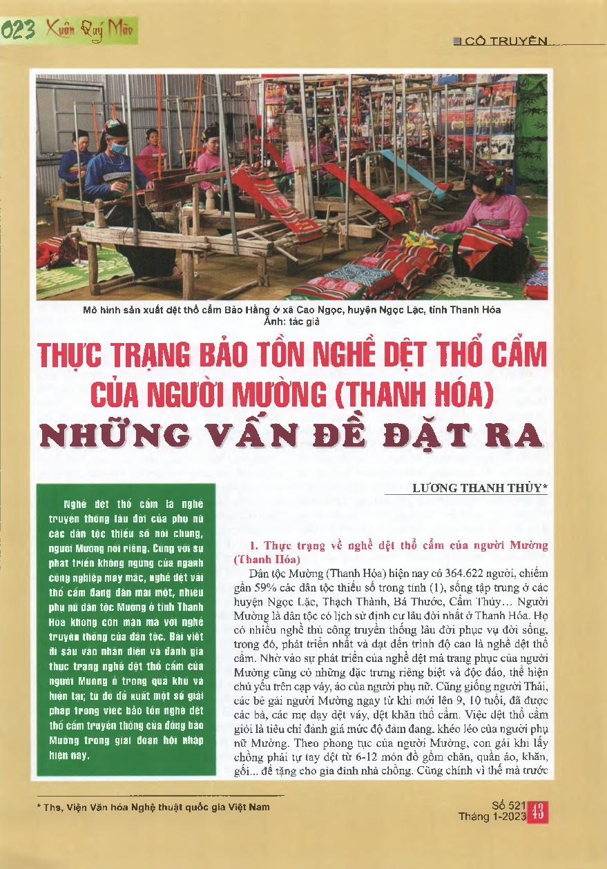 Thực trạng Bảo tồn nghề dệt thổ cẩm của người Mường (Thanh Hóa) những vấn đề đặt ra