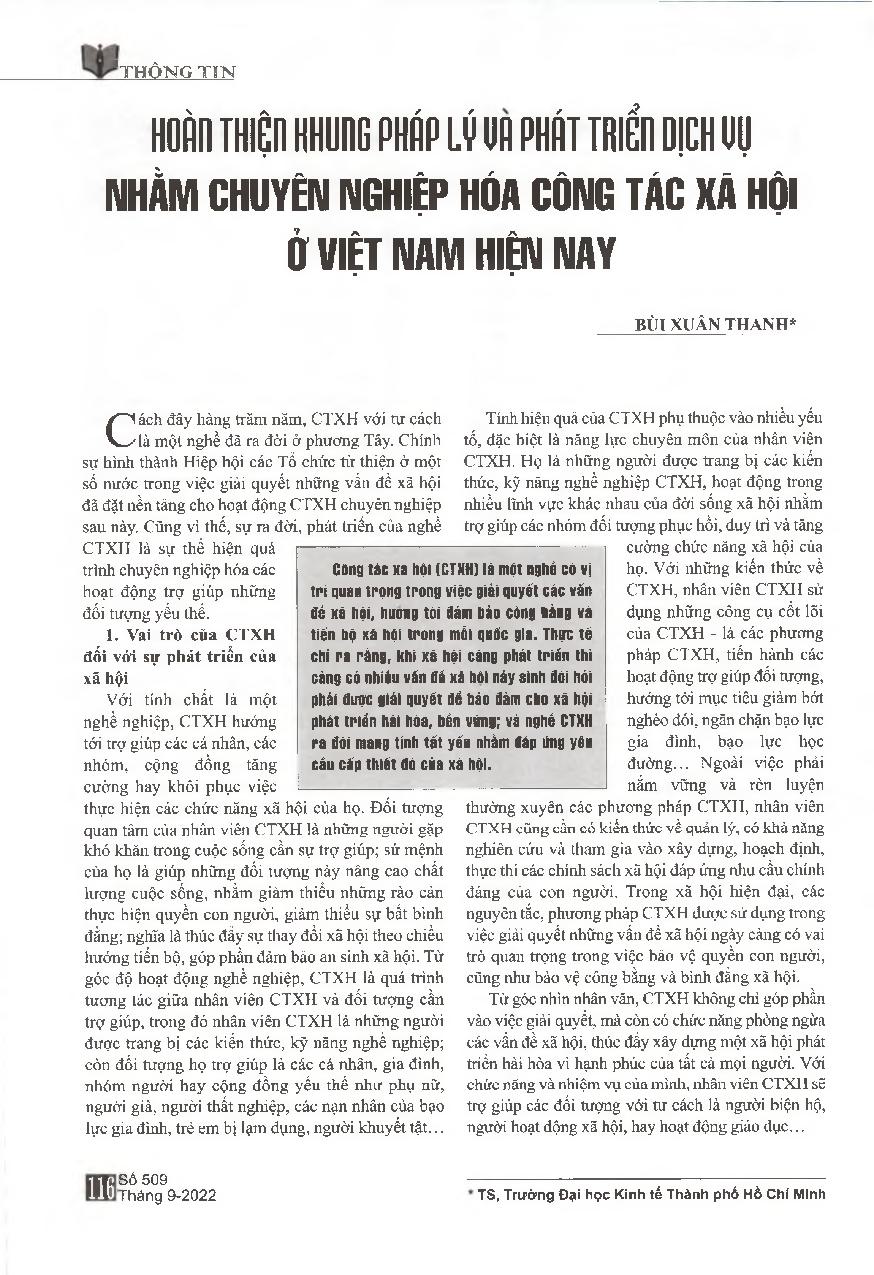 Hoàn thiện khung pháp lý và phát triển dịch vụ nhằm chuyên nghiệp hóa công tác xã hội ở Việt Nam hiện nay