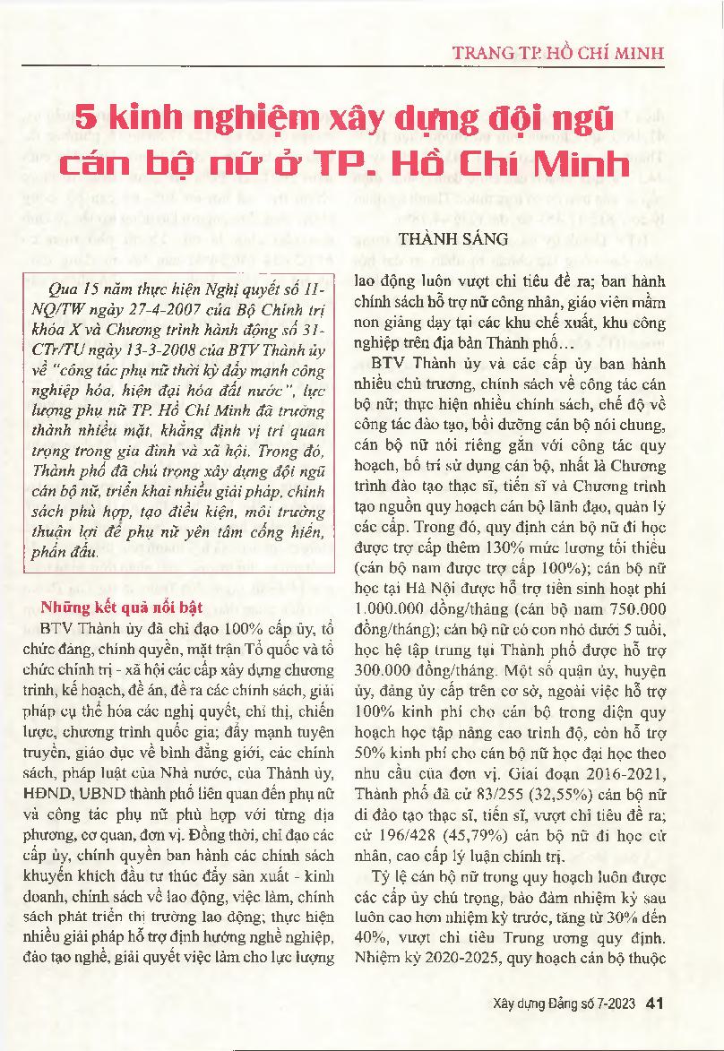 5 kinh nghiệm xây dựng đội ngũ cán bộ nữ ở TP. Hồ Chí Minh