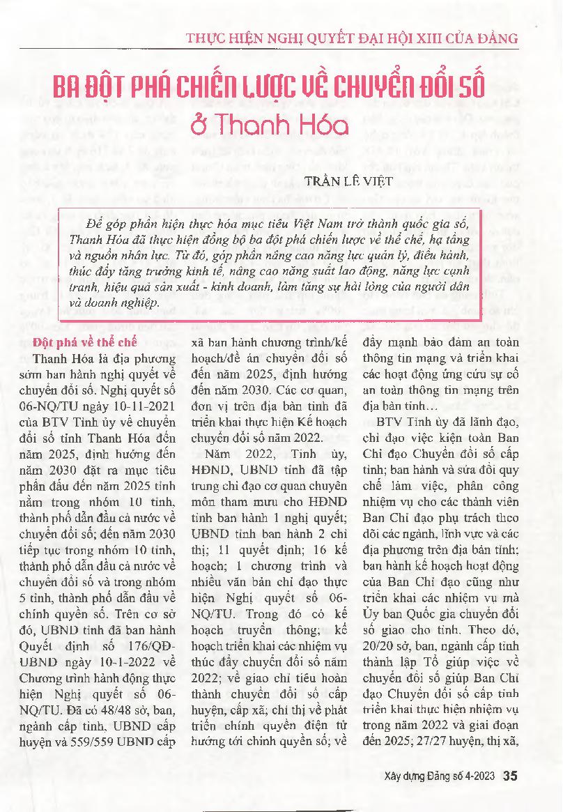 Ba đột phá chiến lược về chuyển đổi số ở Thanh Hóa