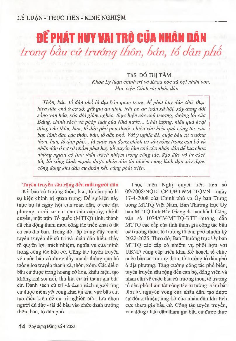 Để phát huy vai trò của nhân dân trong bầu cử trưởng thôn, bản, tổ dân phố