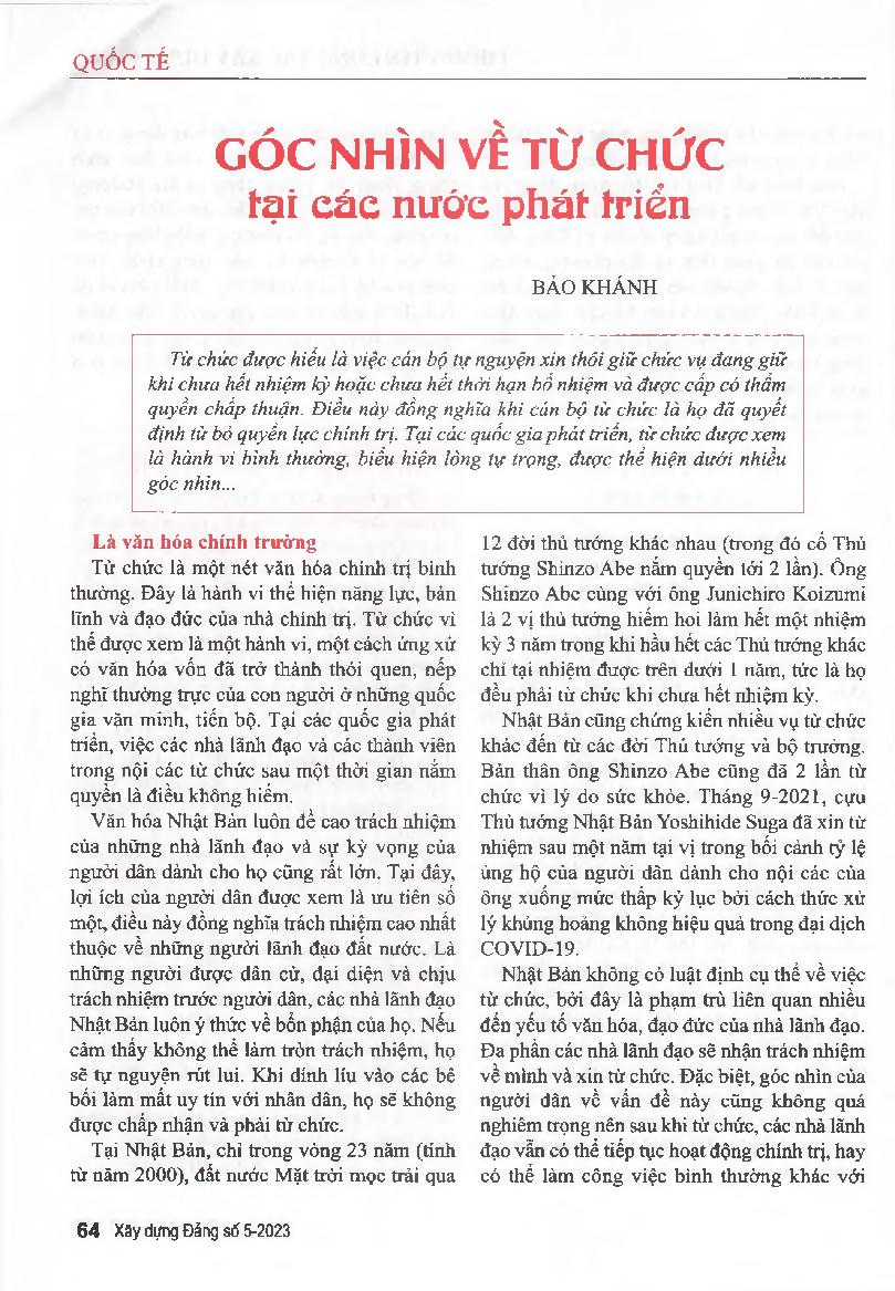 Góc nhìn về từ chức tại các nước phát triển